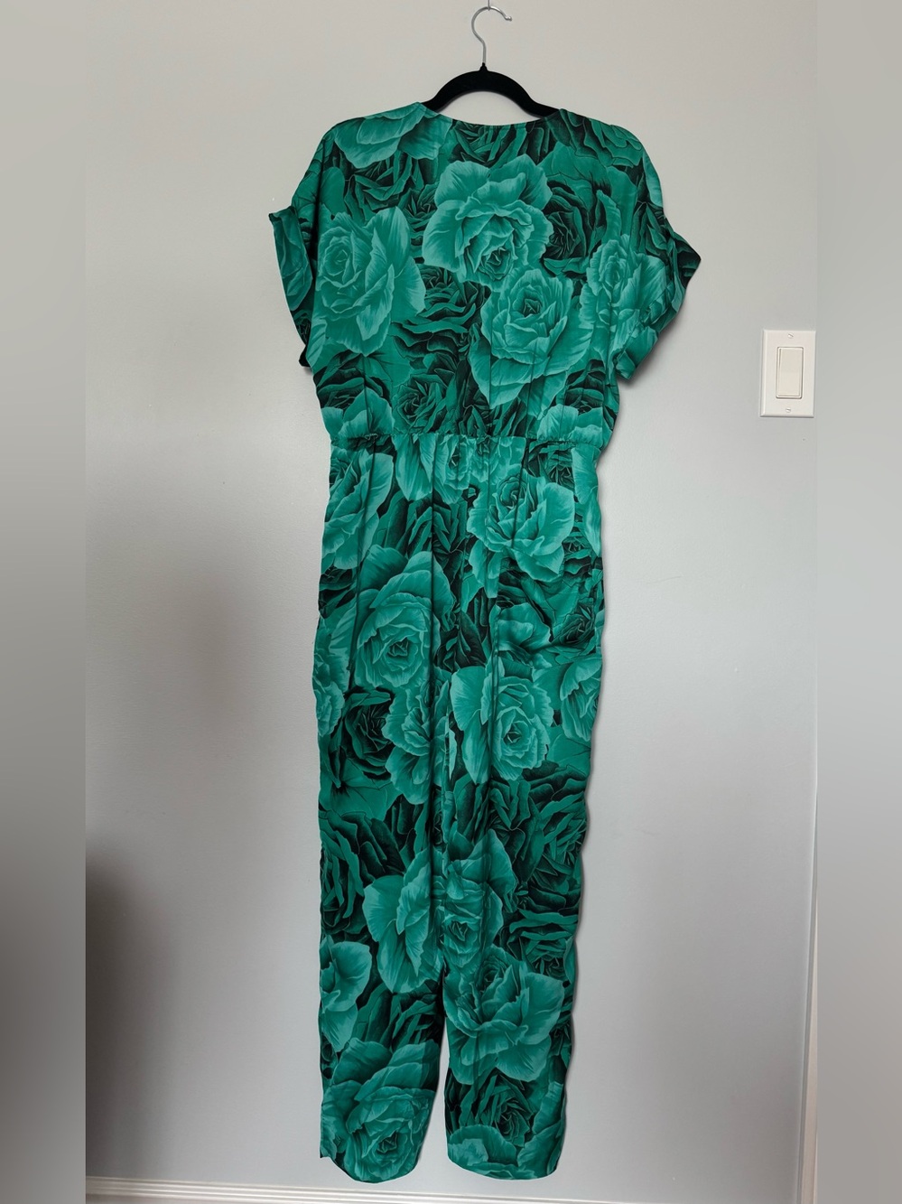 Zara Green Floral Jumpsuit Size L Tapered Leg Side Pockets - Picture 3 of 7
